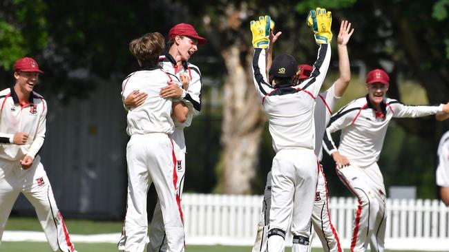 St Joseph's Gregory Terrace players celebrate a wicket last season. Picture, John Gass