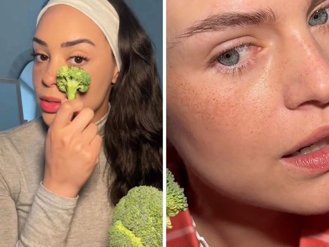 Gen Z reveal they are using broccoli for fake freckle look. Picture: TikTok