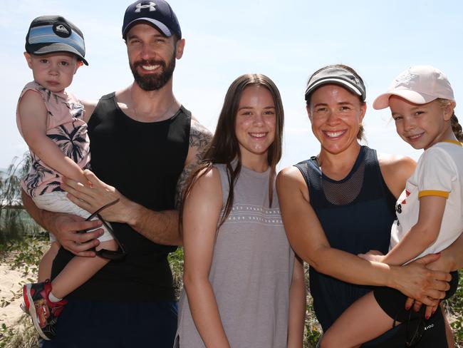 Tourists giving their views on the Gold Coast. What they love, what they hate. The Fitzgerald family from Sydney, Matt and Amy with children Noah2,Anna 6 and Charlotte 13. Picture Glenn Hampson