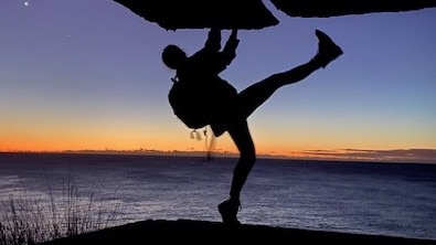 A photograph of Annika Ferry, 21, of Balgowlah, waiting for the sunrise, taken just moments before she fell and died from a head injury at an abandoned military building. Picture: supplied