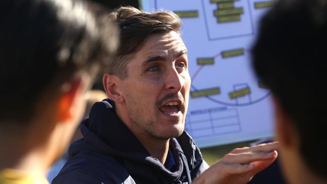 Western Jets coach Robbie Chancellor calls the shots. Picture: Stuart Milligan