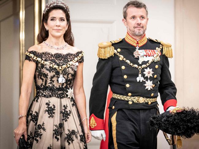 Crown Prince Frederik and Crown Princess Mary arrive at a gala banquet at Christiansborg Palace. Picture: Getty