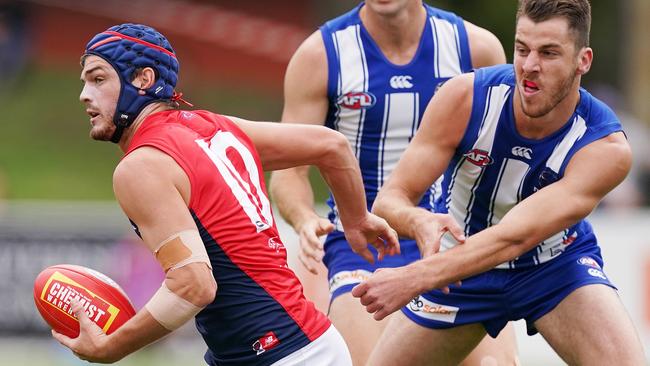 Angus Brayshaw weaves his way through traffic. Picture: AAP Image/Michael Dodge