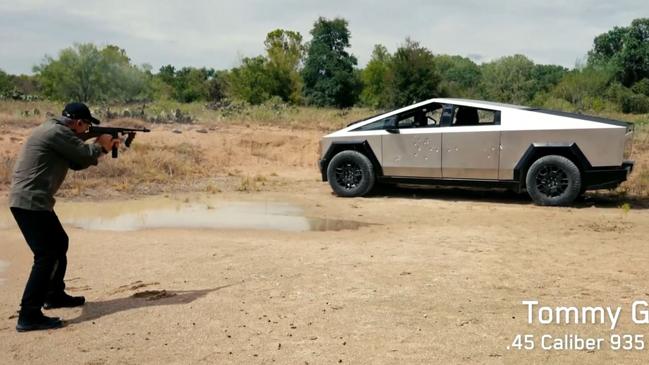 Elon Musk says the Cybertruck’s panels are resistant to small arms fire. Picture: @Tesla on X (Twitter)