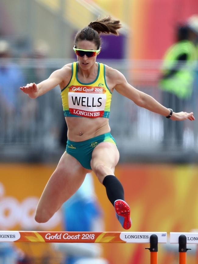 Lauren Wells in action in the 400m hurdles on Tuesday. She failed to make the final. Photo: Getty Images