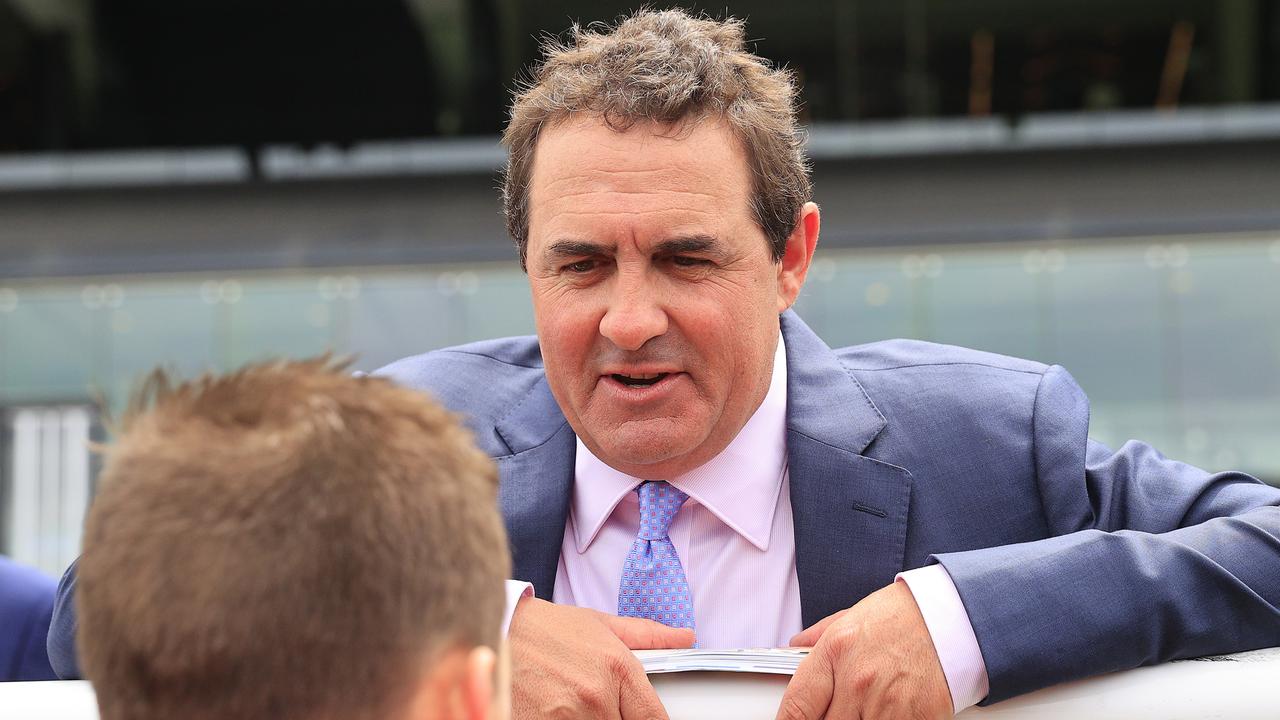 SYDNEY, AUSTRALIA - OCTOBER 24: Michael Freedman talks to Jason Collett after winning race 1 the Forum Group Kirkham Plate with Tiger Of Malay during Sydney Racing at Royal Randwick Racecourse on October 24, 2020 in Sydney, Australia. (Photo by Mark Evans/Getty Images)