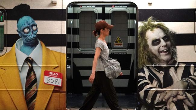 Buzz is building for Beetlejuice Beetlejuice with advertising in busy locations such as the New York subway. Picture: AFP