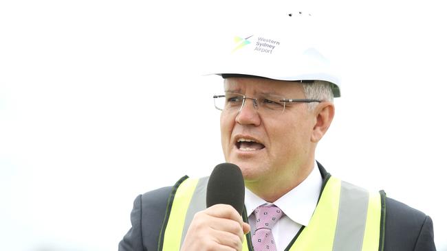 SYDNEY, AUSTRALIA - SEPTEMBER 24: Prime Minister Scott Morrison speaks to the media before giving the order for work to commence on the construction of the Western Sydney airport on September 24, 2018 in Sydney, Australia. Construction on Sydney's second airport began today. The Western Sydney airport, located at Badgerys Creek is expected to cost $5.3 billion dollars and be completed by 2026. (Photo by Mark Kolbe/Getty Images)