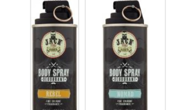 Woolworths has issued an urgent recall of  Jack The Barber Body spray deodorants because the base of the can is not sufficiently constructed to deal with extreme pressure and could pop or explode. Picture: Supplied.