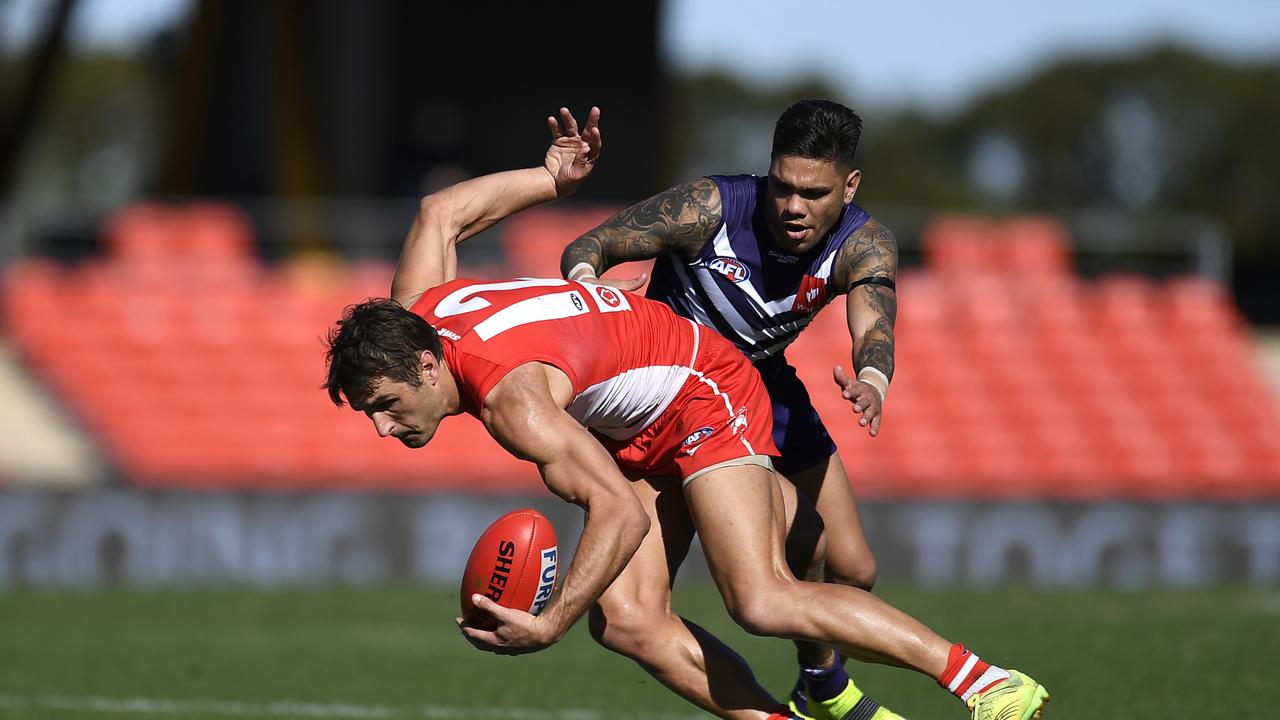 Michael Walters suffered a hamstring injury in the loss. Picture: Albert Perez/AFL Photos via Getty Images