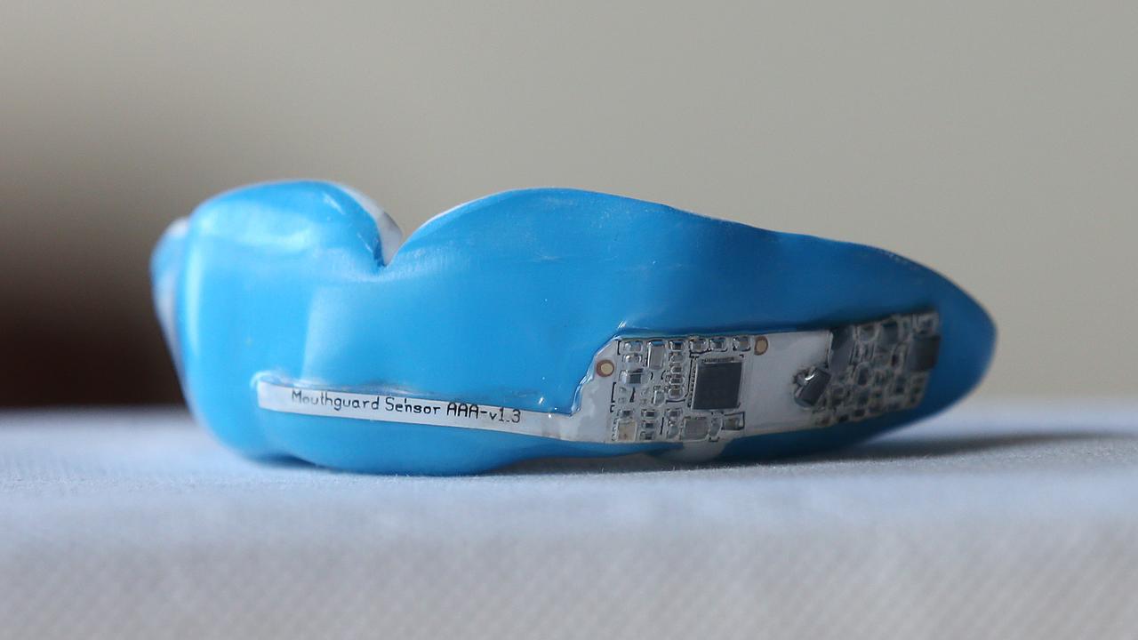 The AFL will continue to invest in the hi-tech mouthguard. Picture: Michael Klein