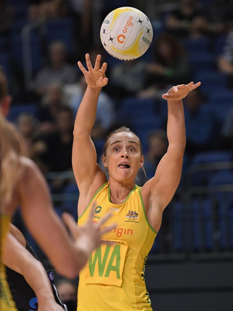 Liz Watson passes the ball during the Constellation Cup International Test Match against the New Zealand Silver Ferns in March last year.