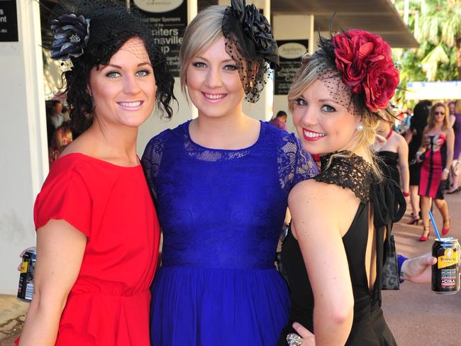 Ladies Day 2012 at Cluden Park race track, Townsville. L-R Bec Koppe 22yo of Deeragun, Leah Buchanan 21yo of Deeragun, Alison Crook 22yo of Pallarenda.