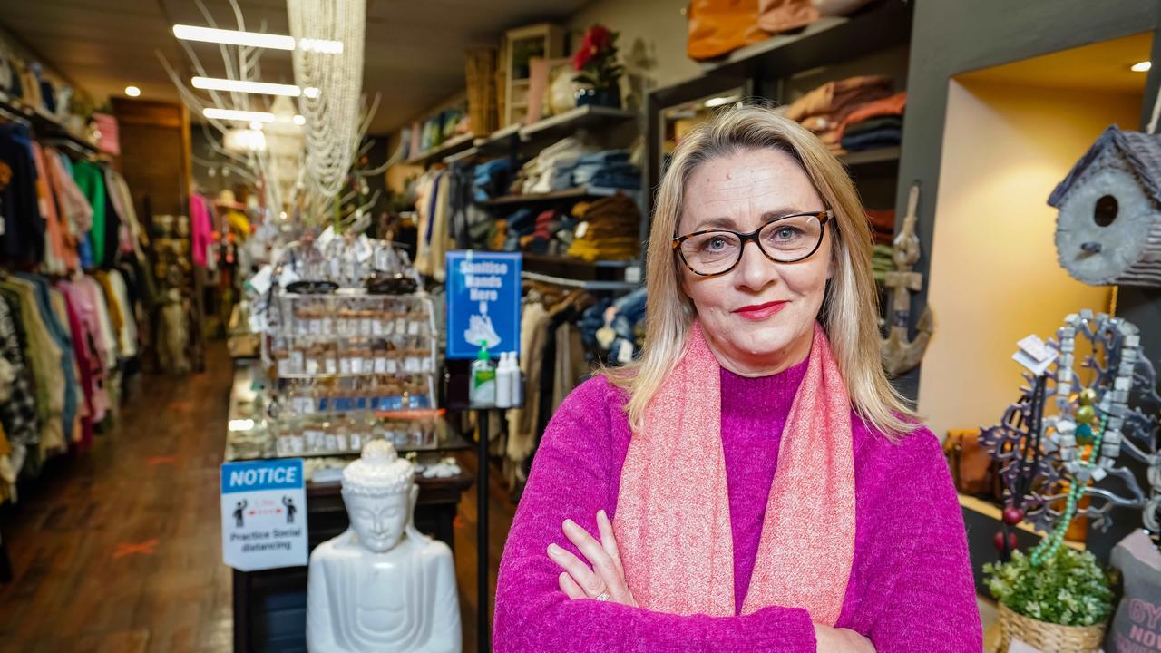 Julie Zeinert, owner of Zeinert and Zeinert clothing store, lives in Mudgegonga in Victoria but her business is in Albury NSW. To avoid a two-week quarantine, Mrs Zeinert lives in a motel in Albury and is unable to see her family. Picture: NCA NewsWire / Simon Dallinger