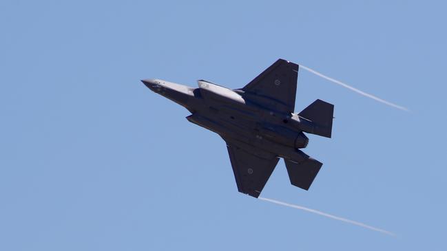 A Royal Australian Air Force (RAAF) F-35A Lightning II arrives at the RAAF Base Edinburgh in Adelaide.