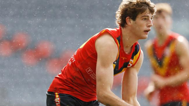 Billy Dowling in action for South Australia during the 2022 NAB AFL National Championships U18 Boys match against Vic Metro. He dominated through the middle at club and college level this year. Picture: Dylan Burns/AFL Photos via Getty Images