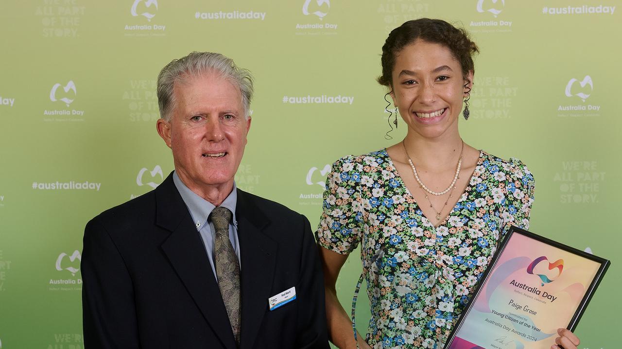 Tablelands mayor Rod Marti awards Young Citizen of the Year Paige Grose at the 2024 Australia Day awards for Tablelands Regional Council. Picture: John de Rooy