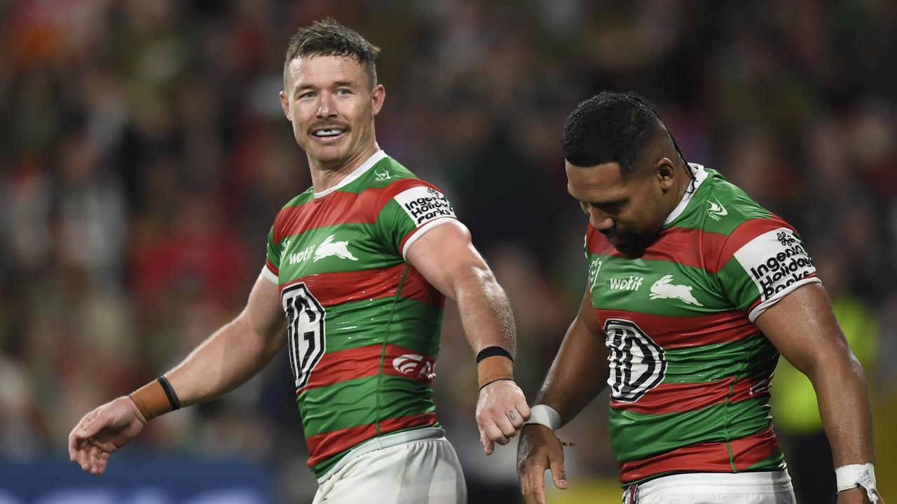 Damien Cook will finish up at the Rabbitohs on Friday night, with the dynamic dummy-half set to join the Dragons in 2025. Picture: NRL Imagery