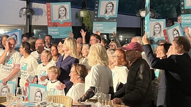 Ms Freyer with attendees of her campaign launch at the Royal Oak, Double Bay