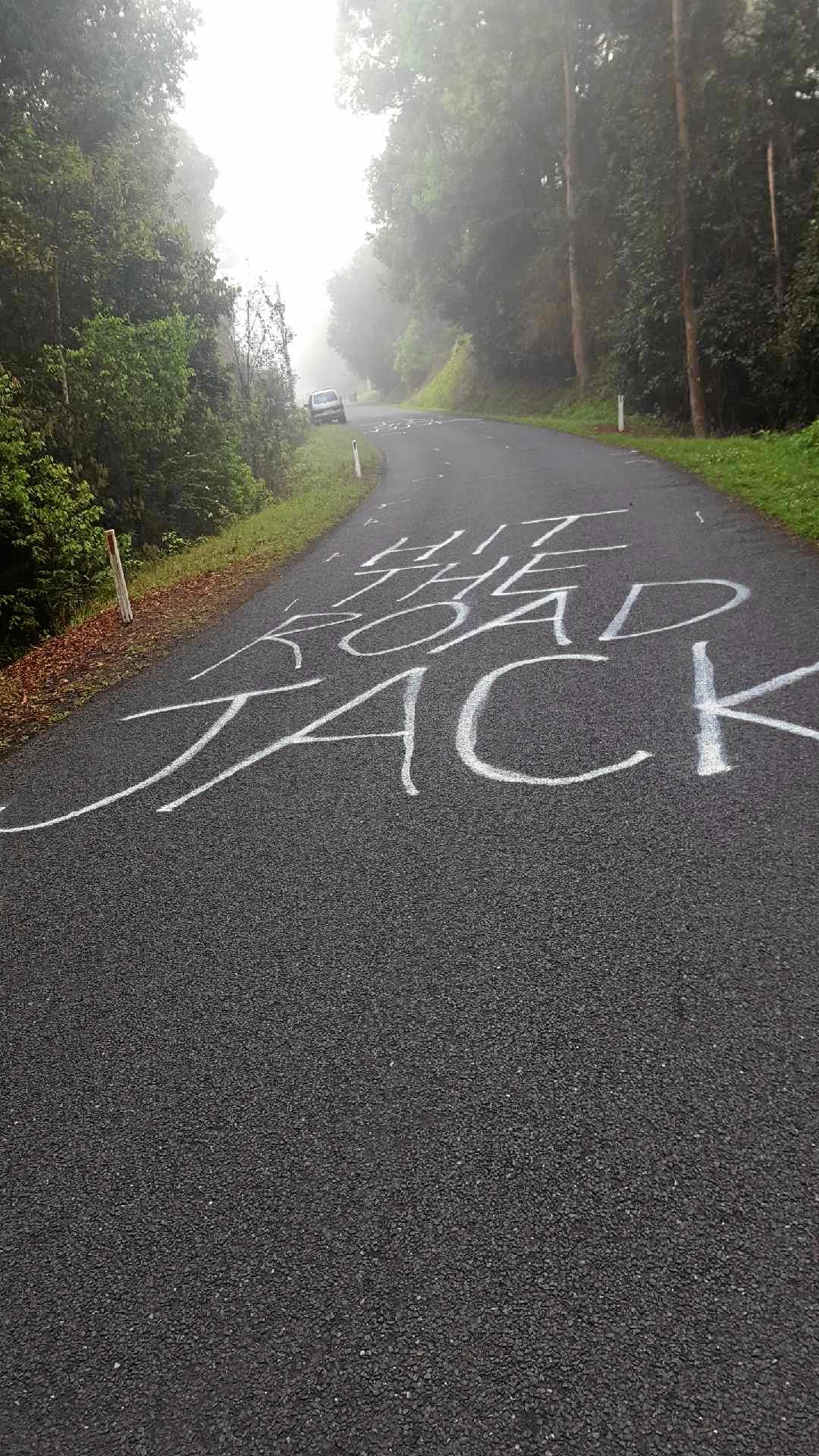 Graffiti on Rowlands Creek Rd in protest against water extraction. Picture: Contributed