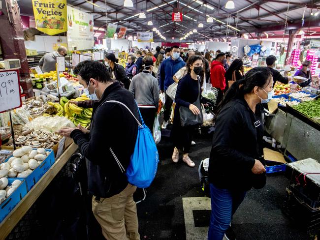 MELBOURNE, AUSTRALIA - NewsWire Photos October 31 2020:  Shoppers flock to Queen Victoria Market on Saturday morning on the first weekend since significantly eased lockdown measures in Melbourne.  Picture: NCA NewsWire / David Geraghty