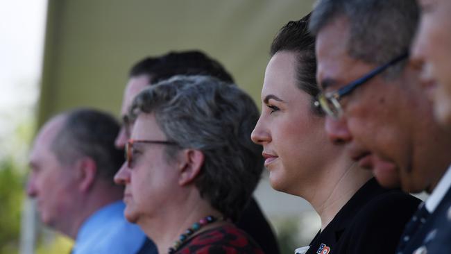 Opposition leader Lia Finocchiaro at 81st commemoration of the Bombing of Darwin at USS Peary Memorial. Picture: (A) manda Parkinson