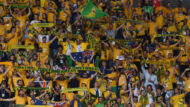 Australian supporters watch the FIFA World Cup match between Australia and Denmark in 2018. Picture: AAP