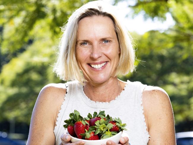 HOLDING FOR THE COURIER MAIL DO NOT USE =  Susie O'Neill with strawberries in Brisbane, Friday, June 9, 2023 - Picture: Richard Walker