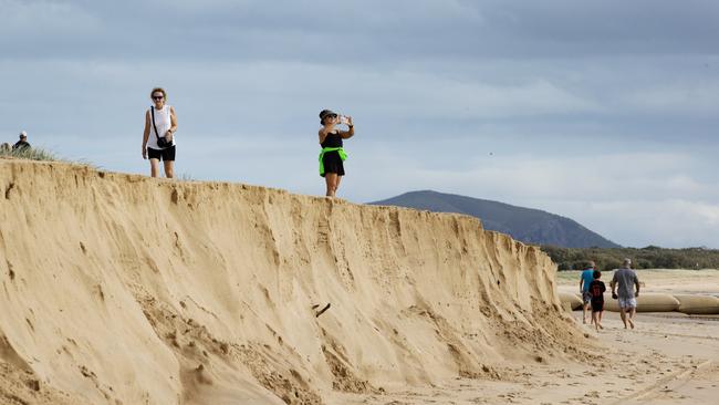 Cliffs of erosion forming at Maroochydore as Cyclone Alfred continues to approach the coast. Picture Lachie Millard