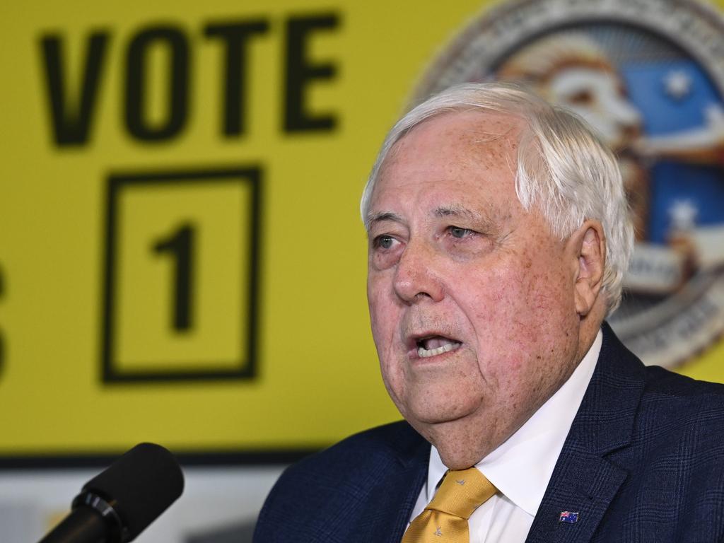 Chairman of Trumpet of Patriots, Clive Palmer holds a press conference at Parliament House in Canberra. Picture: Martin Ollman