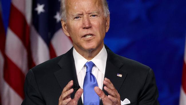 Joe Biden speaking to the convention. Picture: Win McNamee/Getty Images/AFP