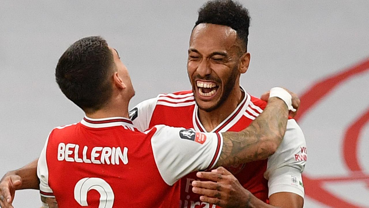 Pierre-Emerick Aubameyang scored twice to knock Manchester City out of the FA Cup.