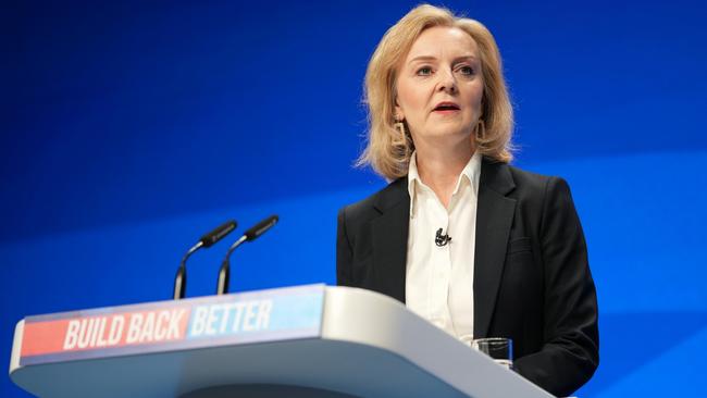 British Foreign Secretary Liz Truss warns China at the annual Conservative Party Conference at Manchester. Picture: Getty Images