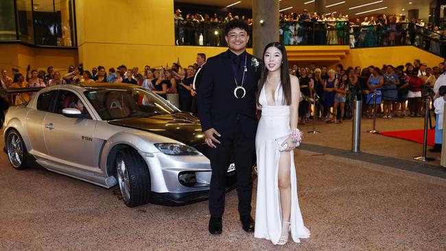 Tyronne Matapere and Jasmine Wong arrive at the Trinity Bay High School formal evening, held at the Cairns Convention Centre. Picture: Brendan Radke