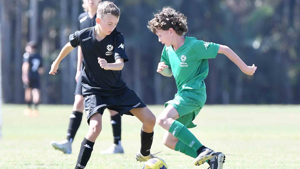 Football Queensland Community Cup carnival, Maroochydore. U13 boys, Sunshine Coast V Metro North. Picture: Patrick Woods.