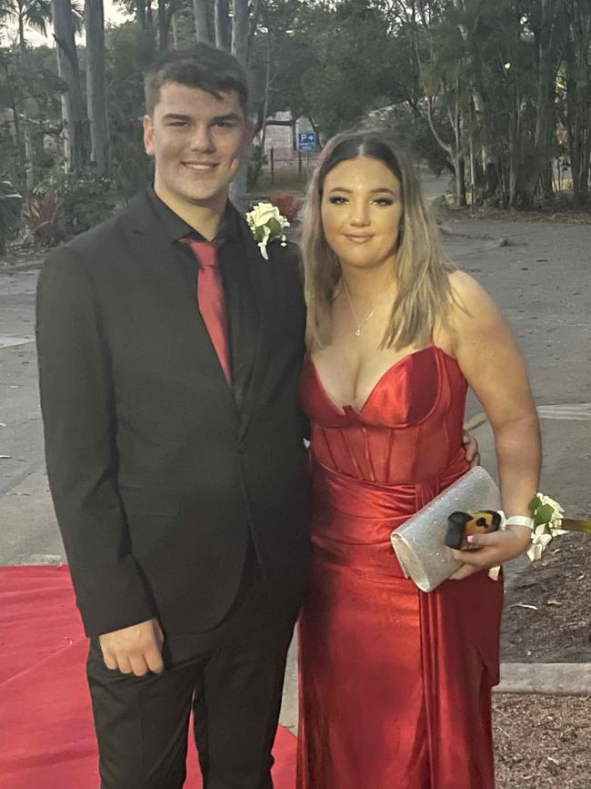 Chelsea Kingdom and Lachlan Tangikara at the Hervey Bay High Anti-formal on November 16, 2023.