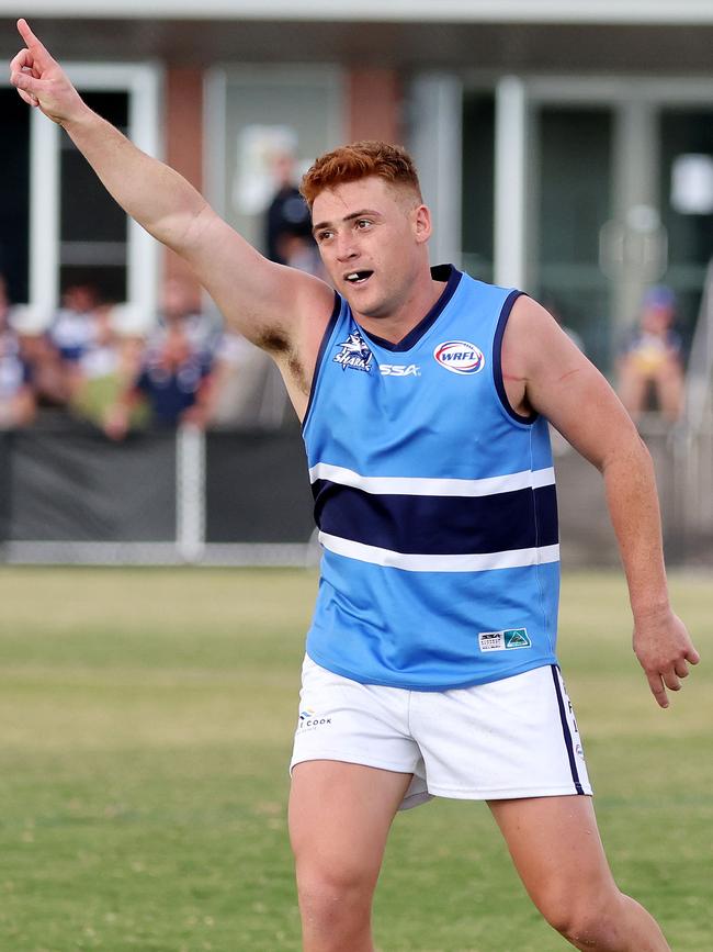 WRFL: Aaron Williams of Point Cook Centrals celebrates his goal. Picture: George Sal