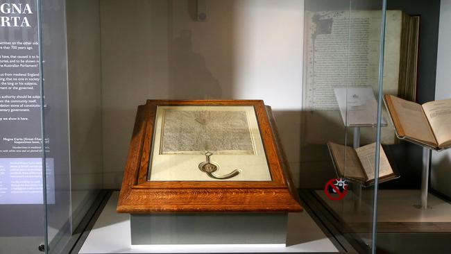 Australia's Inspeximus issue of the Magna Carta on display at Parliament House, Canberra.