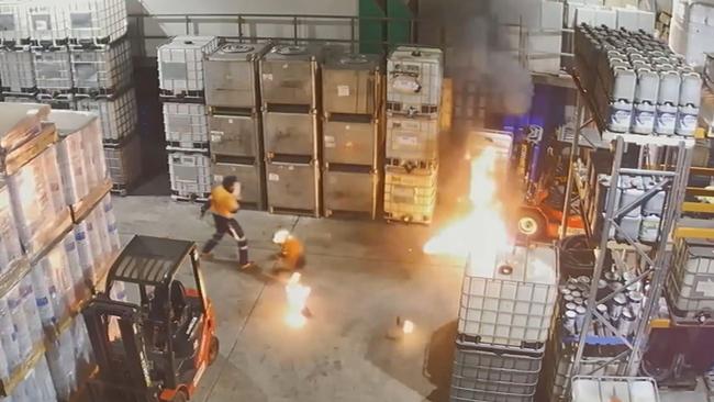 CCTV footage captured the moment a fire exploded at a chemical recycling warehouse in Campbellfield, on April 5 in 2019.