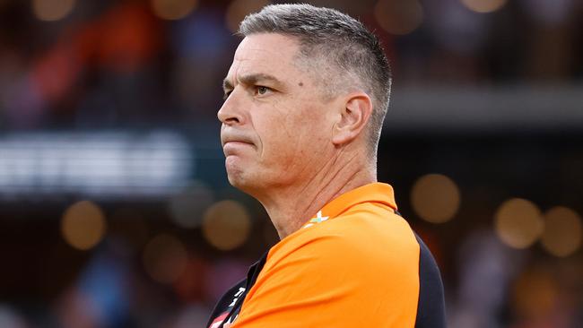 SYDNEY, AUSTRALIA - MARCH 09: Adam Kingsley, Senior Coach of the Giants looks on during the 2024 AFL Opening Round match between the GWS GIANTS and the Collingwood Magpies at ENGIE Stadium on March 09, 2024 in Sydney, Australia. (Photo by Michael Willson/AFL Photos via Getty Images)