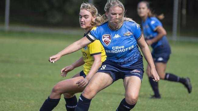 Jordie Franke for Thunder. Kappa Women's Super Cup, SWQ Thunder vs Gold Coast United. Friday, April 15, 2022. Picture: Nev Madsen.