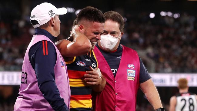 Murphy feared he had suffered another serious neck injury in the Round 3 Showdown in 2022. Picture: Sarah Reed/AFL Photos