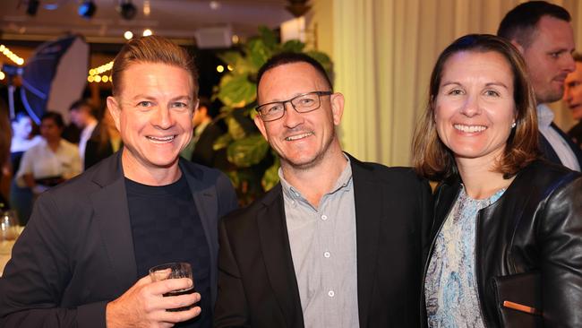 Syd Williams, Mitchell Chambers and Sylvia Arroyo at the Gold Coast Titans NRLW 2025 Season Launch at Isoletto The Star Gold Coast. Picture, Portia Large.