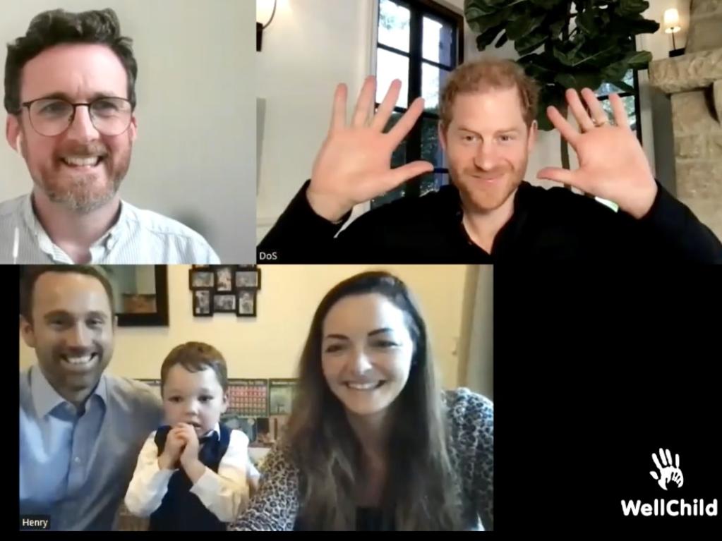 Prince Harry on a video call with a WellChild Award winner. Picture: Screen grab Instagram/WellChild