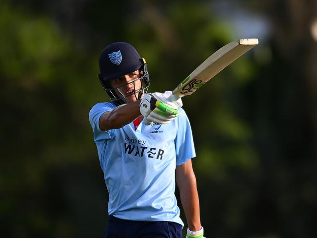 BRISBANE, AUSTRALIA - FEBRUARY 13: Sam Konstas of New South Wales celebrates his century during the ODC match between Queensland and New South Wales at Allan Border Field, on February 13, 2025, in Brisbane, Australia. (Photo by Albert Perez/Getty Images)