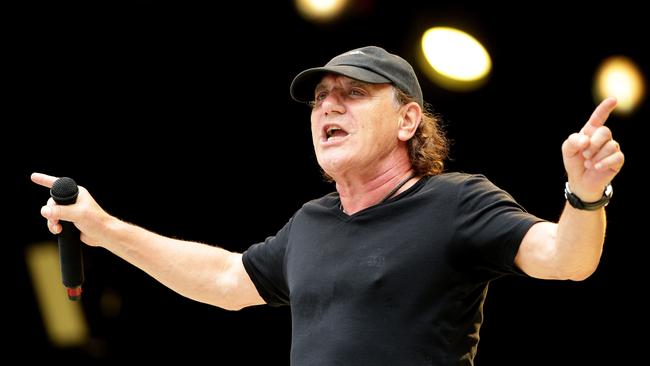 Stage fright? ... Brian Johnson joked that he was nervous rehearsing in front of a small crowd at ANZ Stadium. Picture: Jonathan Ng