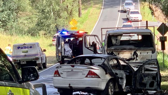 Emergency services have responded to a car and truck crash on Blackall Range Rd, Woombye.