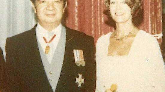 HAPPILY WED: Sir John and Lady Patricia Yocklunn on their 1981 wedding day at the Savoy Chapel in London