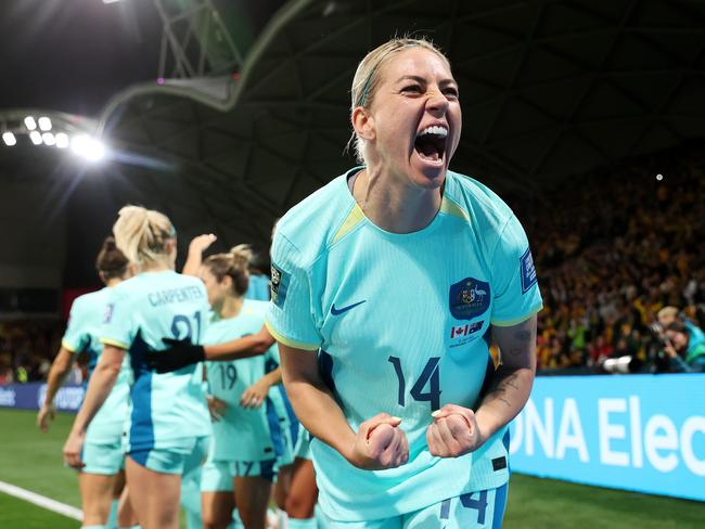 Alanna Kennedy celebrates one of the Matildas’ four goals. Picture: Mark Stewart