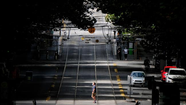 Melbourne’s quiet streets during the latest lockdown. Picture: NCA NewsWire / Luis Ascui